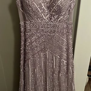 Adrianna Papell Platinum Size 12 Beaded Lilac Gown